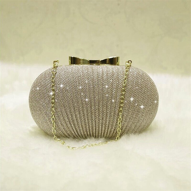 Pochette de soirée dorée femmes sacs de mariage sacs à main brillants mariée métal Bow embrayages sac chaîne sac à bandoulière