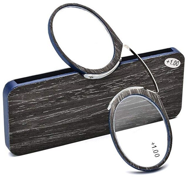 Ienjoy Pince-Nez Neus Clip Leesbril Vergrootglas Glasse Mannen Vergrootglas Draagbare Legless Bril TR90 Draagbare Met Doos: +150 / BLUE
