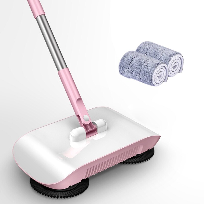 Factory direct hand push sweeper household broom dustpan mop all-in-one mop sweeper without dead corner cleaning mop: Pink 2 pcs