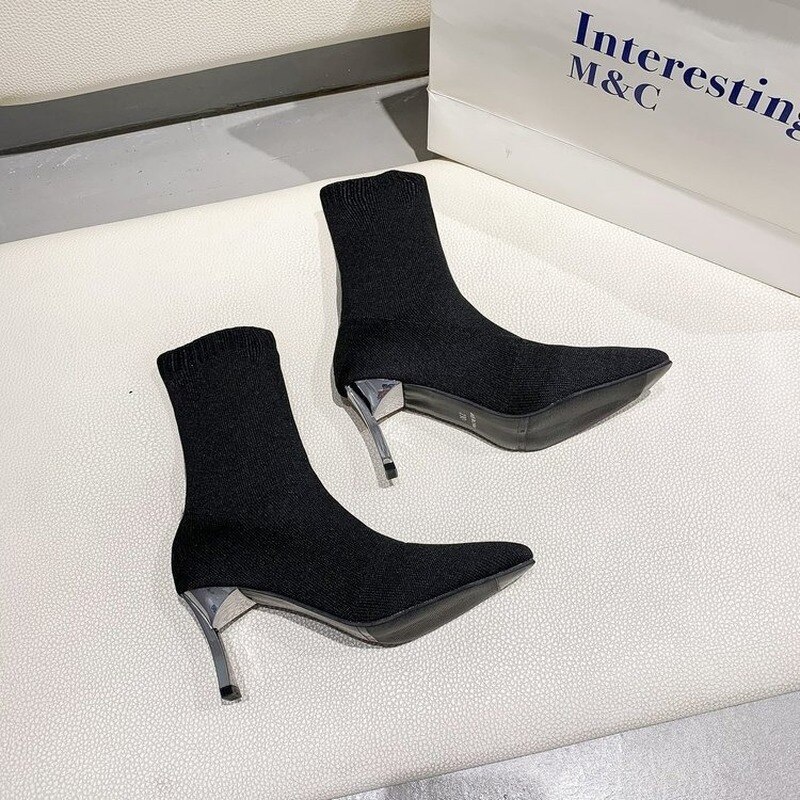 Mi-mollet bottes femmes bottes femmes chaussures à talons hauts bottes courtes troupeau Stretch chaussettes bottes automne hiver bottes