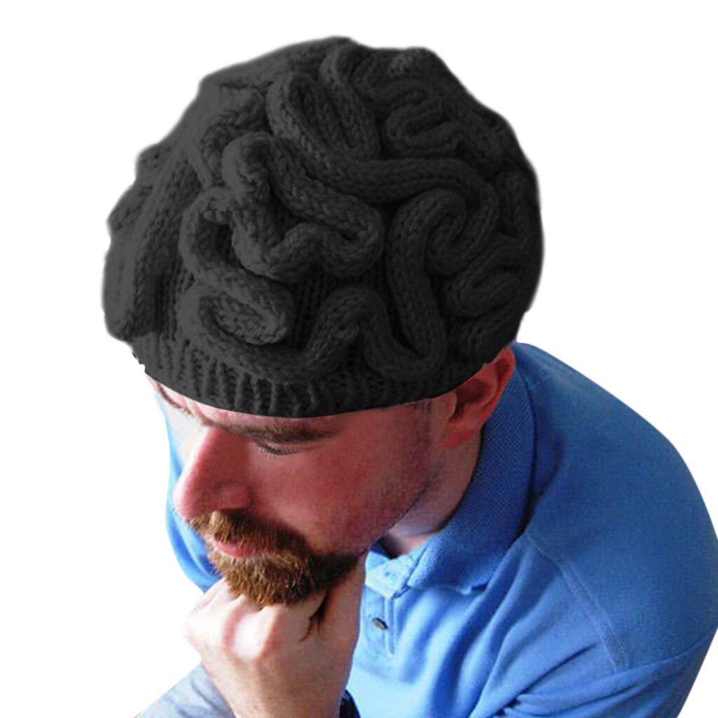Hand Knitted Personality Brain Hat Kids Adults Crochet Beanie Cool Cerebrum Cap Funny Hat Good Luck Winter Humen's Hats