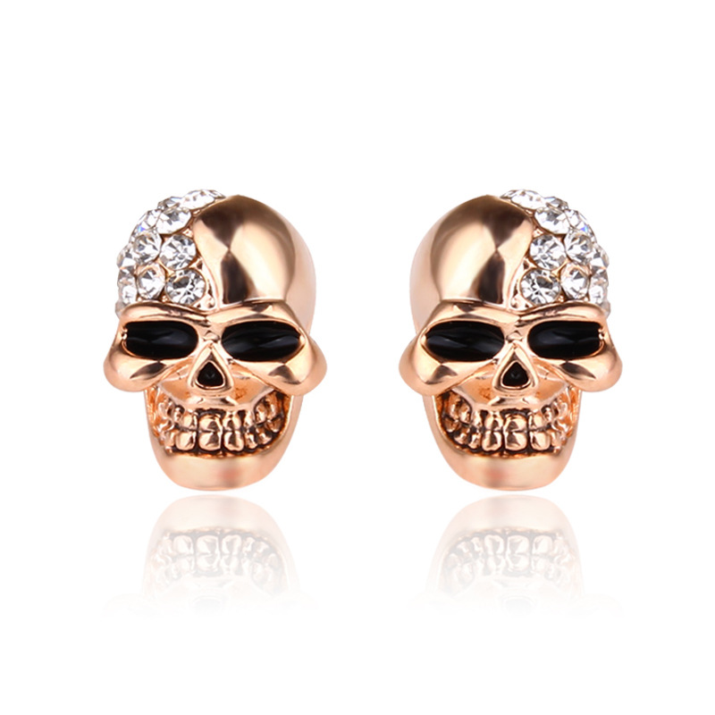 1@# punk round shiny gold silver skull Clip Earrings , men and women jewelry