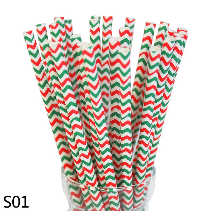 25 stuks/partij kerstversiering sneeuwvlok papieren rietjes diy kerst bruiloft verjaardag feest decoratie wegwerp drinkrietjes: S01