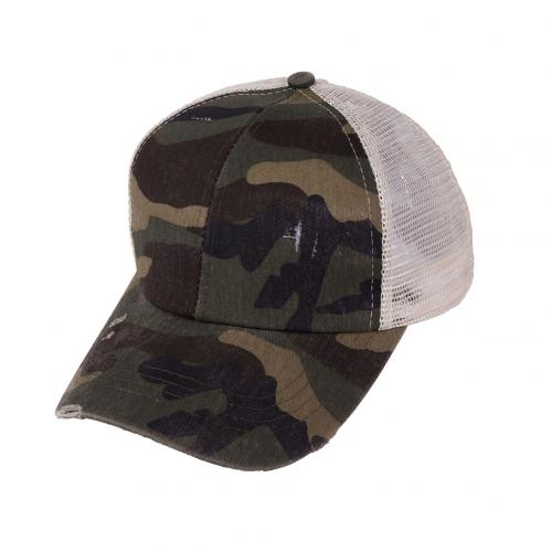 Sol hat ensfarvet hue hestehale criss cross baseball cap udendørs sport justerbar anti uv mesh hat: Camouflage