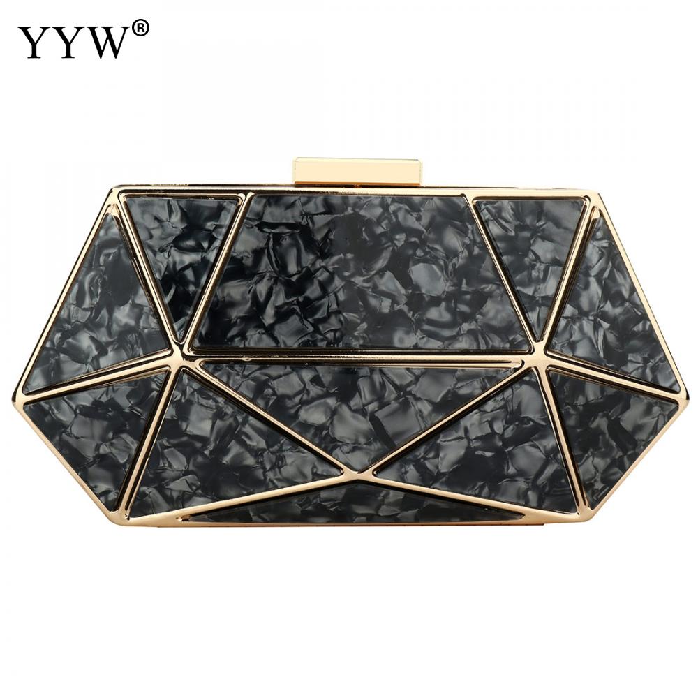 Acrylic Geometric Clutch Purse Women'S Bag With Two Chian Handbag Laides Crossbody Bags For Women Marble Clutches: charcoal gray