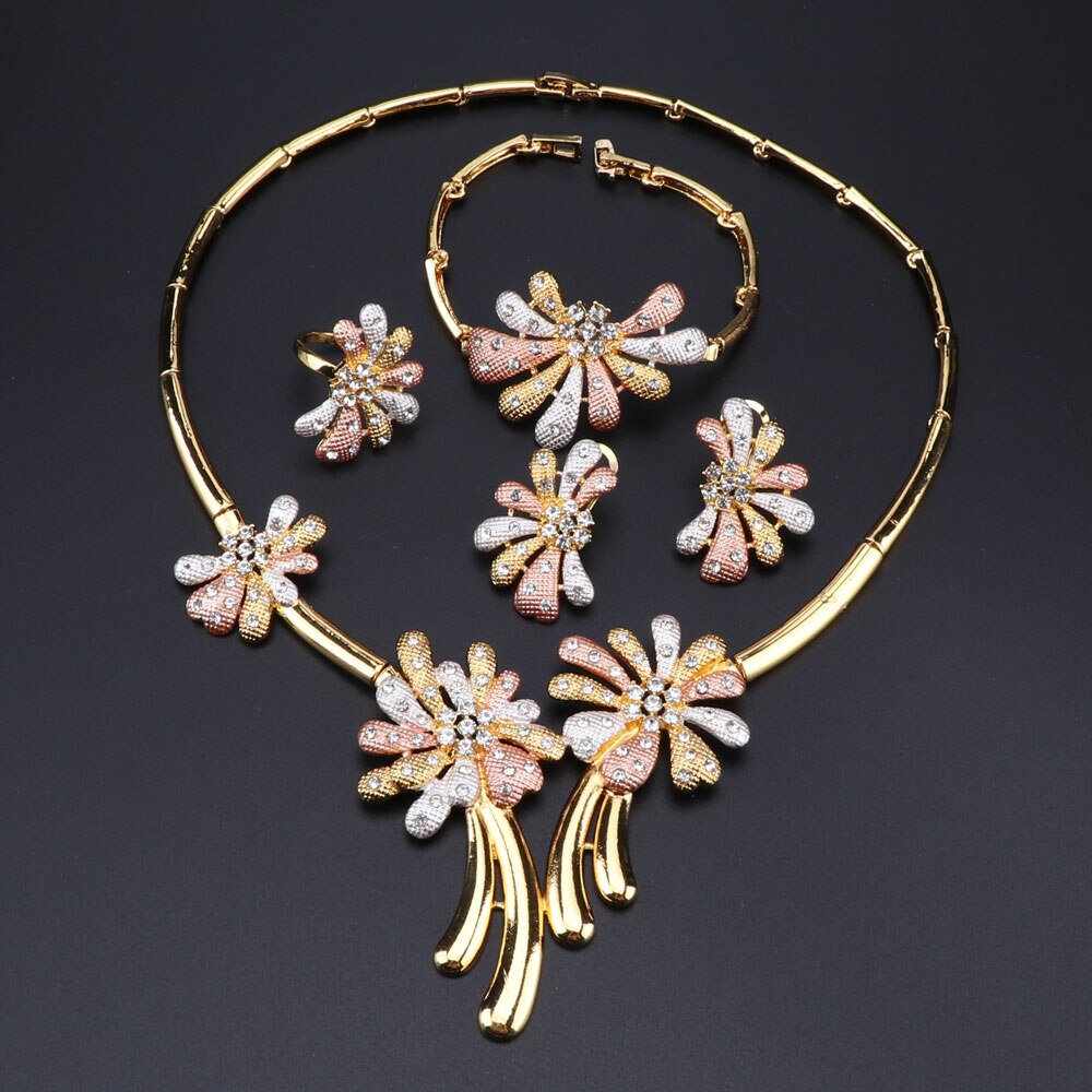 African Jewelry Sets Dubai Gold Color Nigerian Necklace Earrings Bracelet Sets Bridal Bead Wedding Jewelry Set Women Costume: gold