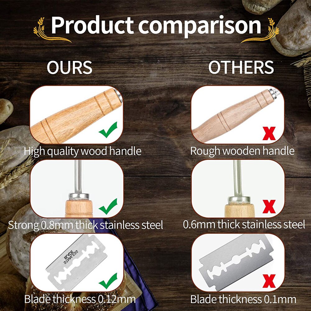 Bread Lame Dough Scoring Knife Dough Making Slasher Tool Breads Cutting Scraper Baking Knife Cutter with Blades Arc Curved Knife