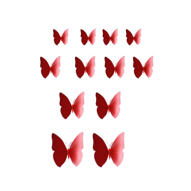 12 Pcs/set Butterfly Wall Stickers PVC Butterfly Stickers 3d Butterfli Wall Stickers DIY Self Adhesive Wall Decals Fridge Decor: Red Butterflies