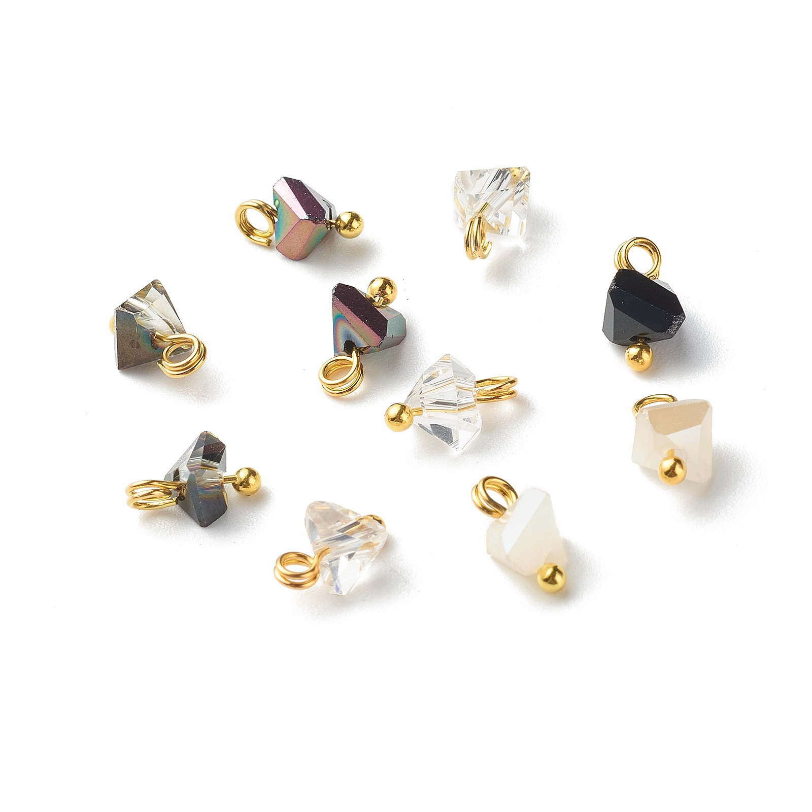 100 Uds. Amuletos de cristal triangulares electrochapados con alfileres de cabeza de bola de latón para fabricación de joyas, accesorios para collar y pulsera, 8x6x4,5mm: Rojo