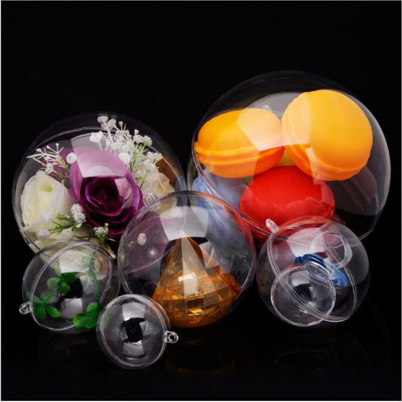 50pcs/pack Diameter=8cm High Transparent Plastic Hollow Ball Christmas Ball Ornament Candy Box Immortal Flower Hanging Globe