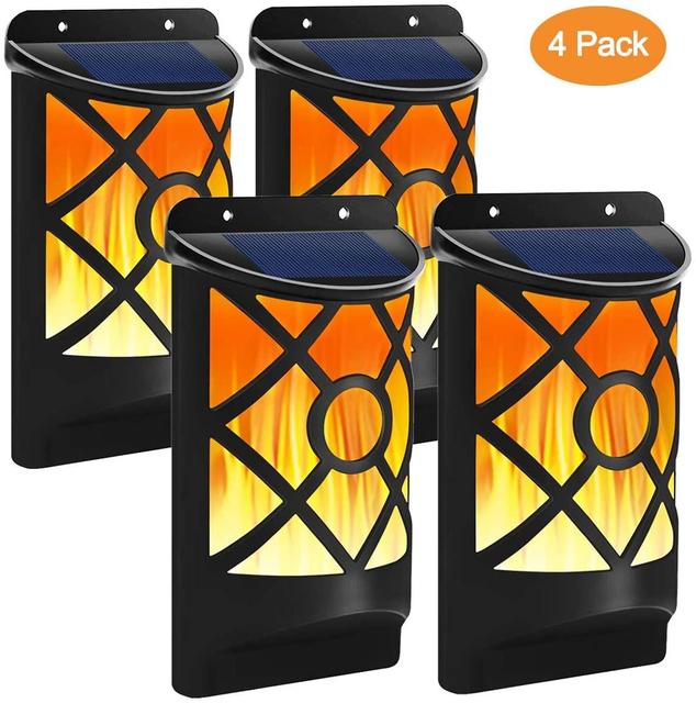 Buitendecoratielamp op zonne-energie, wandlamp op zonne-energie,  ip65 flikkerende vlam, led-nachtlampjes op zonne-energie 66 zaklamp met wit licht, waterdicht.: 4 stuks