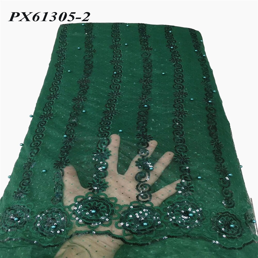 Afrikanske dame perler perler paljetter blonder stoff regel broderi avansert fransk nett 5 yards: 2
