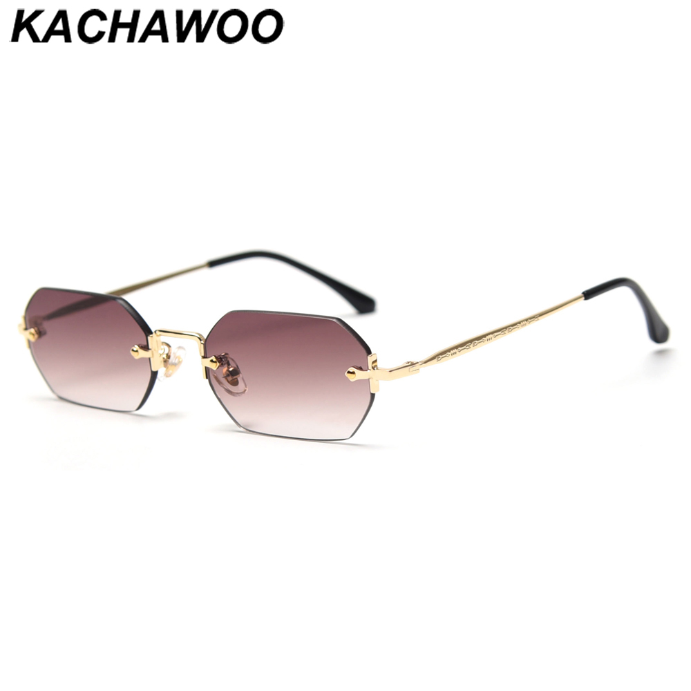 Kachawoo gafas de sol vintage sin montura para hombre y mujer, lentes octogonales de , color marrón y azul, polígono de metal rectangular, popular, Primavera