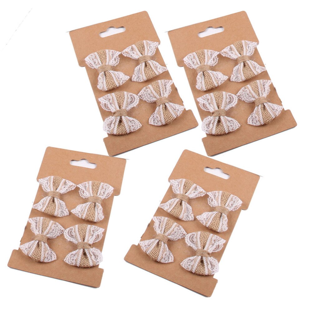 Arpillera con encaje conjunto de lazo, lazos de arpillera, adornos para Yute Natural, artesanías, decoración de de bodas, DIY, 4 Uds.