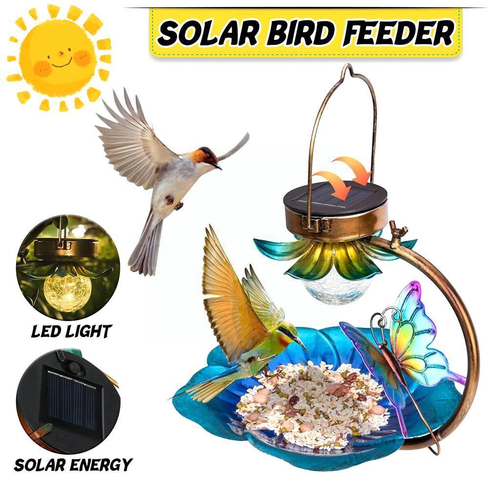 Solar Powered Bird Bath For Outside Hanging Wild Bird Feeder Seed Tray Outdoor Birdfeeder Solar Garden Light Decorative F7Y3