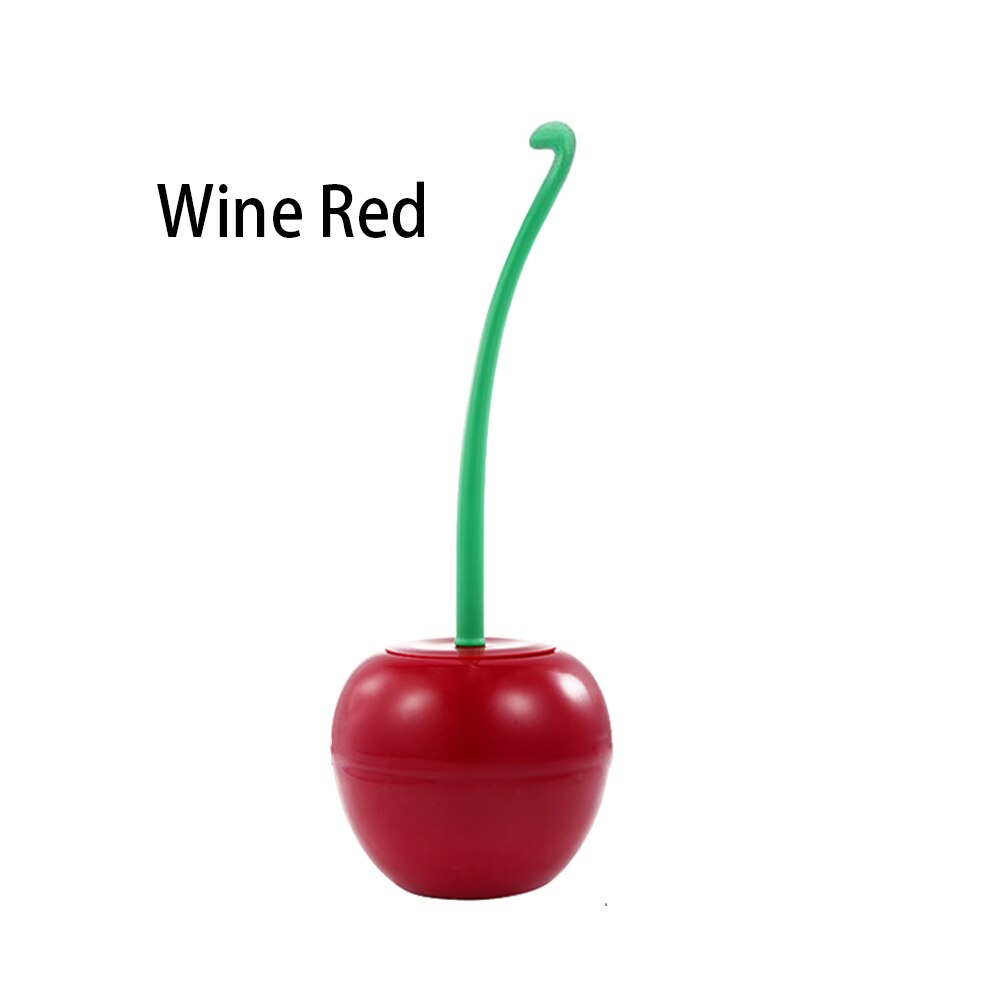 Cepillo para inodoro con forma de cereza, herramienta de limpieza para el hogar, cepillo para limpiar el baño con mango largo, limpiador con Base: Wine Red