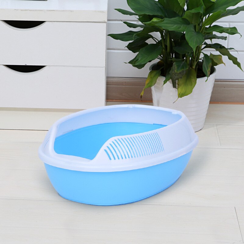Semi-enclosed cat toilet sand basin deodorizing cat poop basin cat supplies super extra large cat litter box: blue