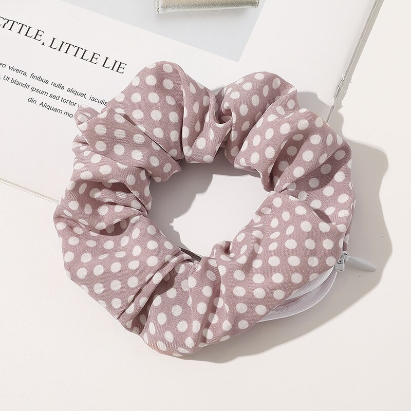 Zip Scrunchies Korea Dot Hairbands Leopard Hair Ties Pocket Scrunche With Zipper Ponytail Holders Hair Accessories: 1