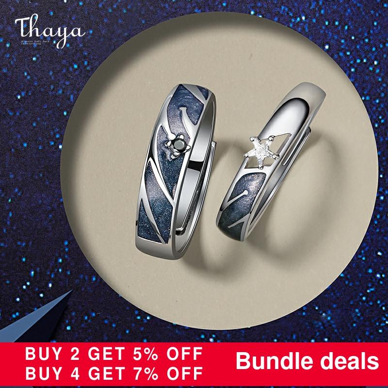 Thaya 925 Silber Himmel sternenklar Paar Ring Für Liebhaber Einstellbare Öffnen Emaille Valentinstag Für Frauen männer Edlen Schmuck