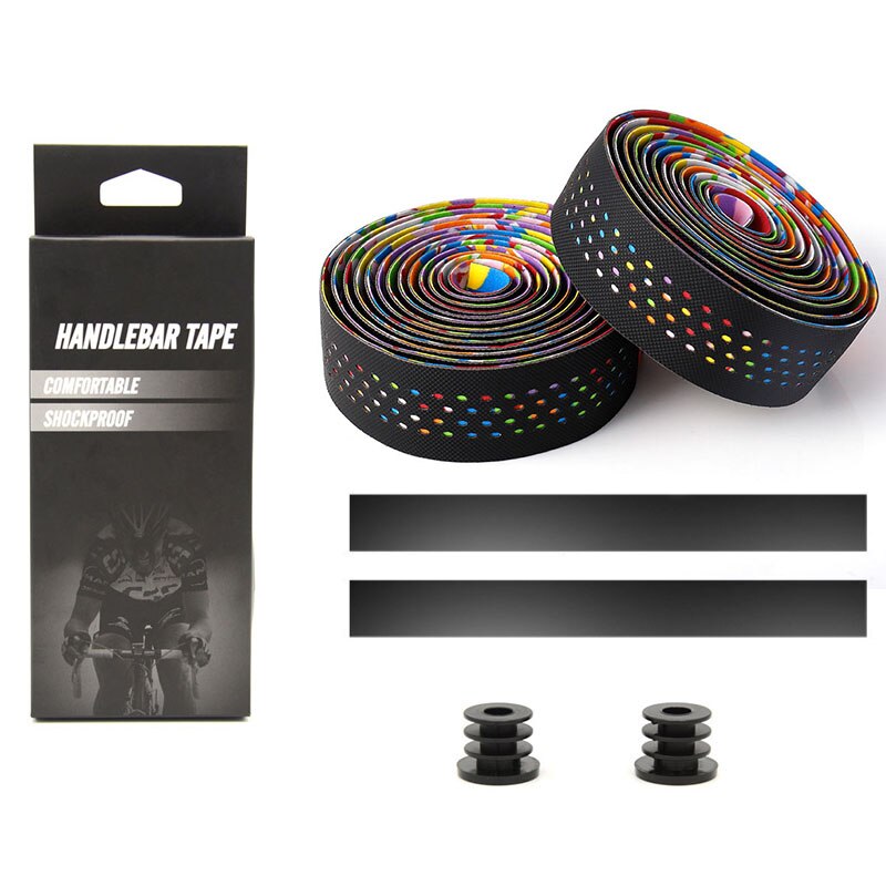 Dode Vlieg Fiets Bandjes Hoeken Strapping Pu Leer Bar Bandjes Road Stuur Bandjes Ademend En Zweet-Absorberende Bar Bandjes: Rainbow