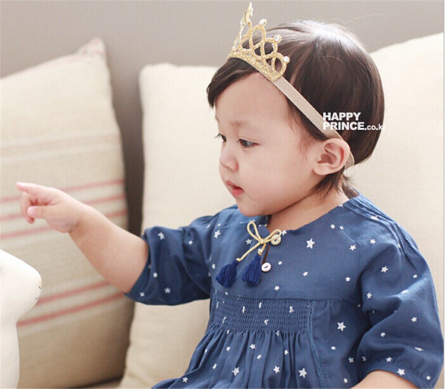 Girls Baby Hair Accessories Princess Tiaras Crown Gold Silver Headband Elastic Birthday Headbands