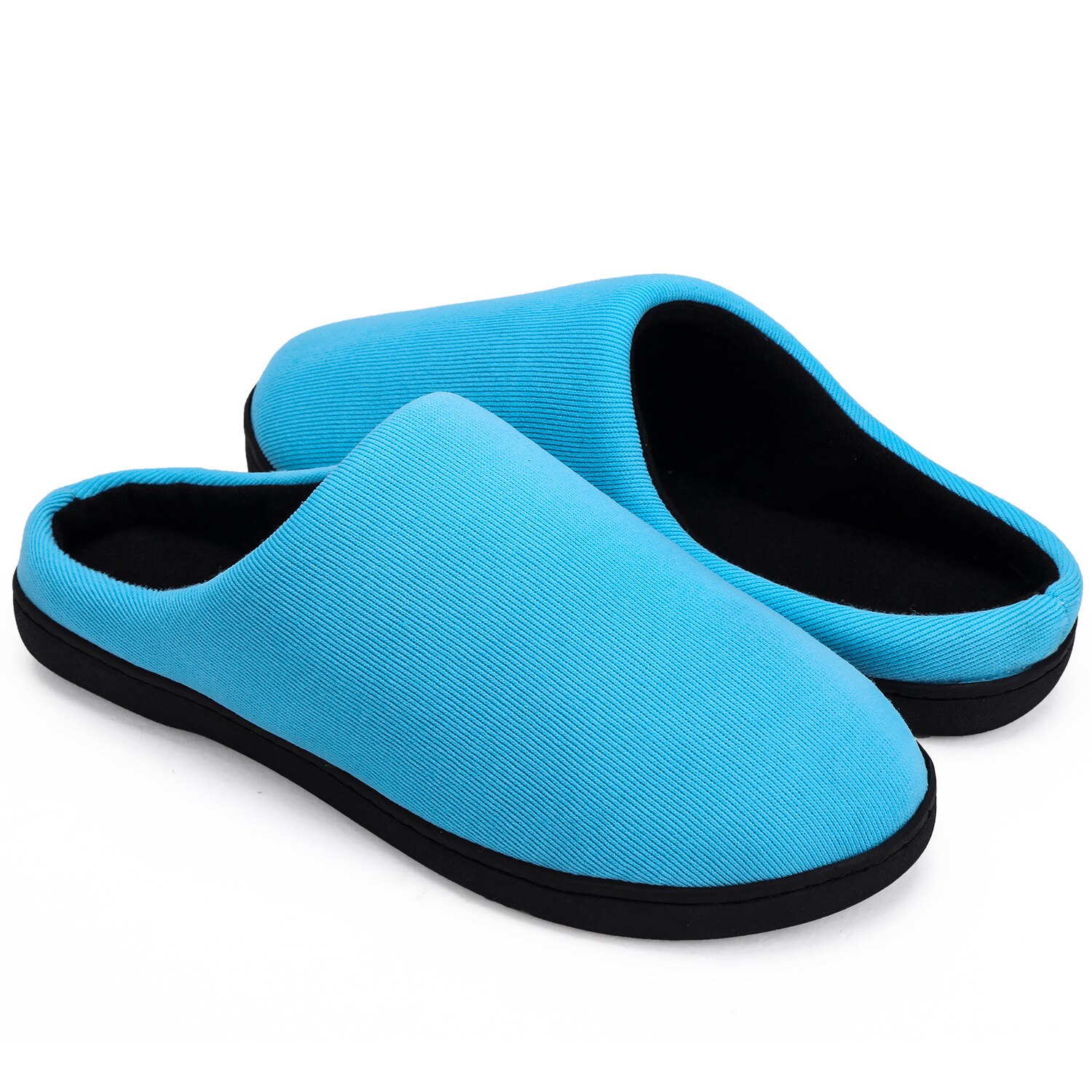 Dam herr bomullstofflor mysiga memory foam slip on house skor män kvinnor stängd tå varma träsko tofflor zapatillas de casa: Blå / 36-37