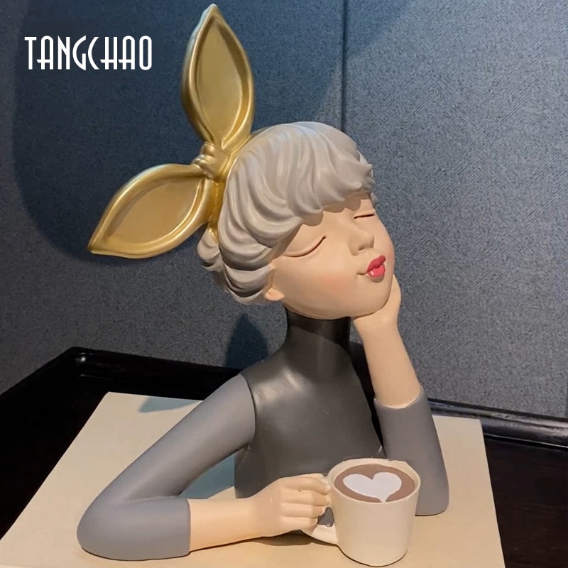 Estatua de chica nórdica para decoración del hogar, escultura de resina moderna para oficina y sala de estar, figuritas decorativas para interiores, accesorios de decoración del hogar