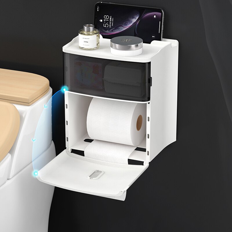 Toilet Waterproof Wall-mounted Toilet Paper Holder Shelf Paper Box Roll Paper Tube Storage Box Tissue Box Household