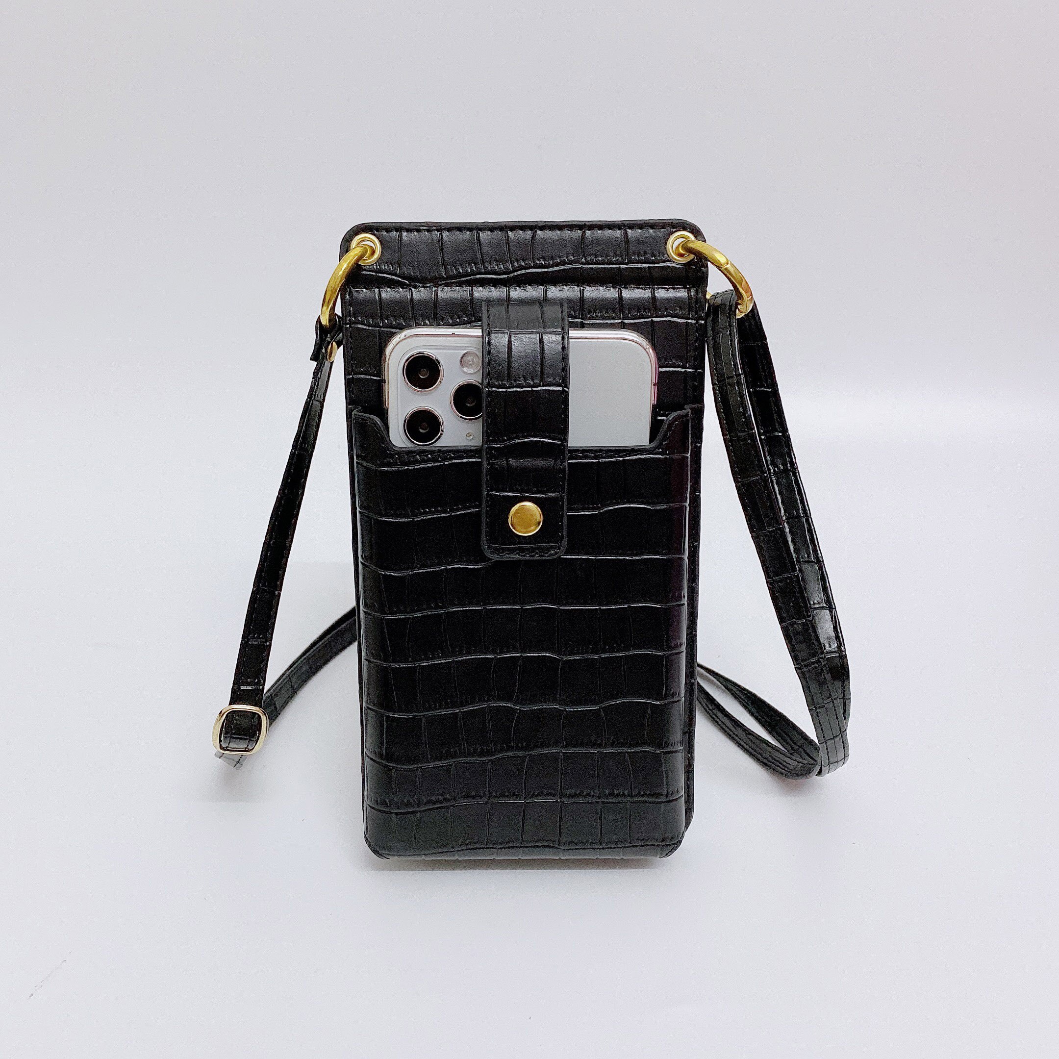 Universele Neck Strap Telefoon Bag Case Pouch Voor Xiaomi Redmi Note 9 Pro Max 9S 9A 9C 8 8T 8A 7A 7 S1 S2 A3 Card Pocket Spiegel Capa: Black