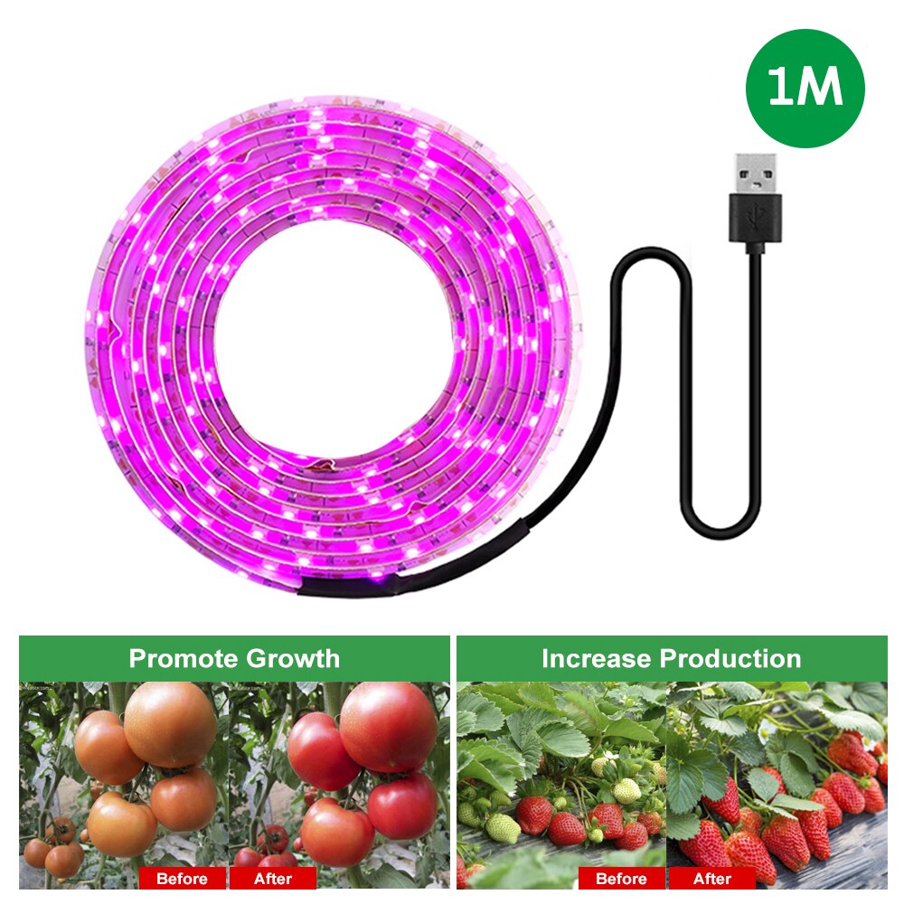 LED Grow Light Full Spectrum USB Grow Light Strip 5M 2835 SMD DC5V LED Phyto Tape for Seed Plants Flowers Greenhouses Vegetable: 1M