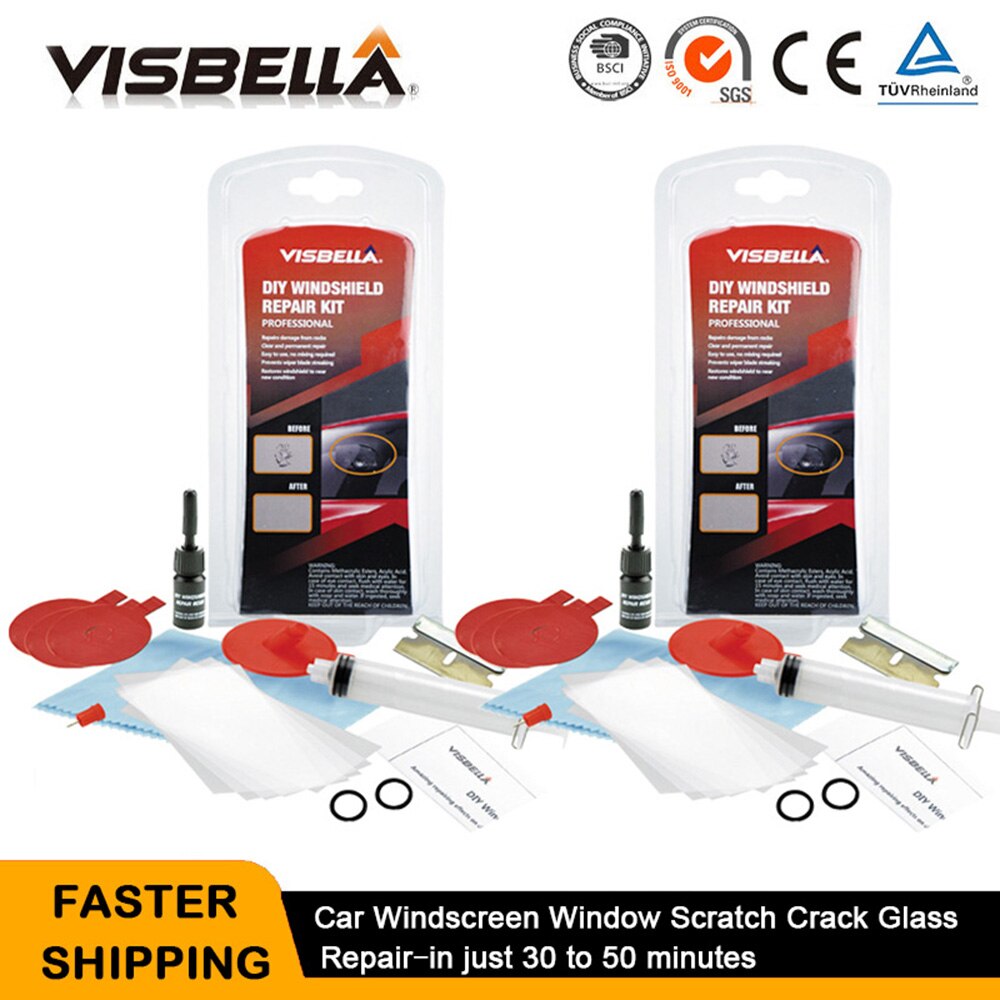 VISBELLA 2pcs Windshield Repair Kit Car Windscreen Window Repair Scratch Chip Crack Restore Fix Glass Renwal Tools Polishing