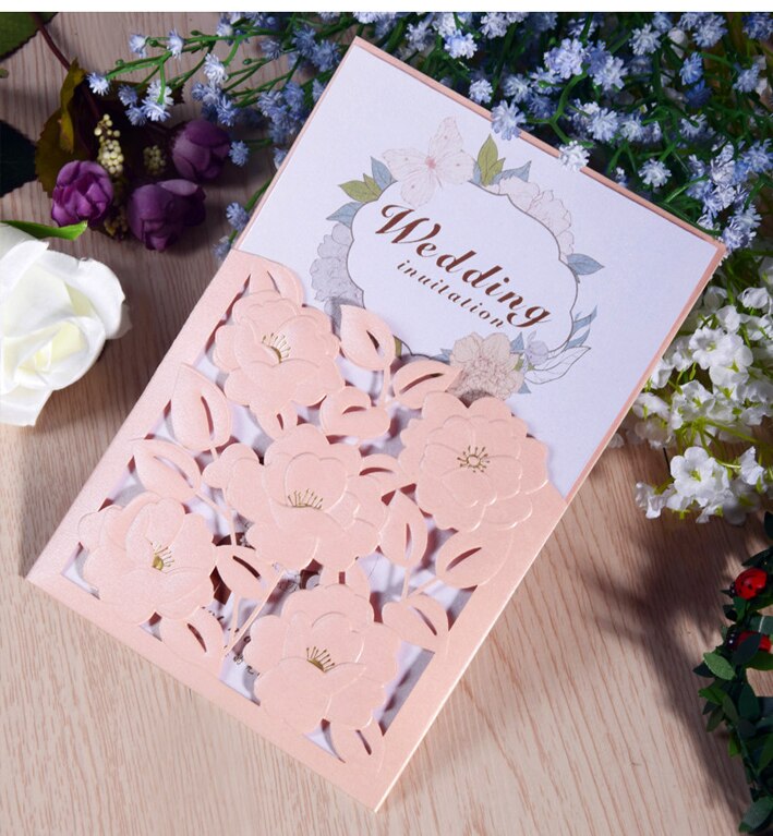 Wedding Invitations Cards Pearly Paper 130*190mm Amazing Pocket & Insert Card