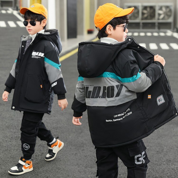 Chłopcy kurtka zimowa 4-15 lat nastolatki chłopcy ciepłe parki polarowe wyściełane dzieci znosić z kapturem 10 12 lat dzieci zimowe ubrania