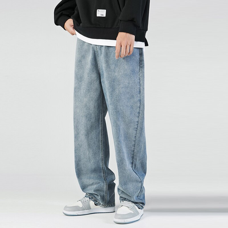 Pantalones vaqueros de un solo camino para hombre, , holgados, Hip-Hop, ropa informal japonesa, estilo coreano, azul: Blue Jeans Men / Asian-M