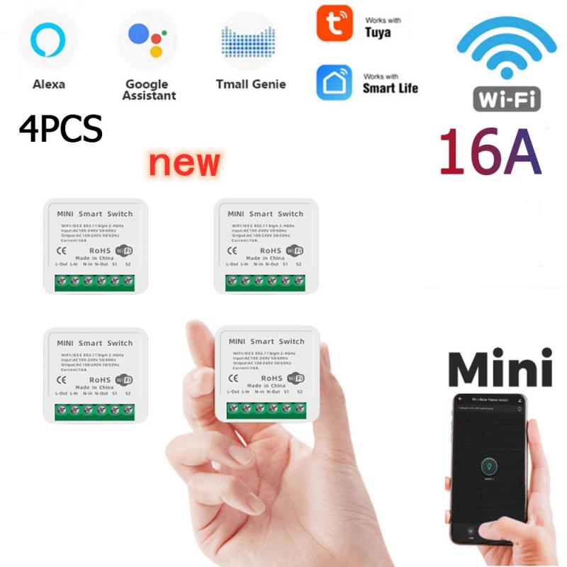8Pcs 16A Mini Smart Wifi Diy Switch Ondersteunt 2 Way Control,Smart Home Automation Module, werkt Met Alexa Google Thuis Slimme Leven: 5PCS