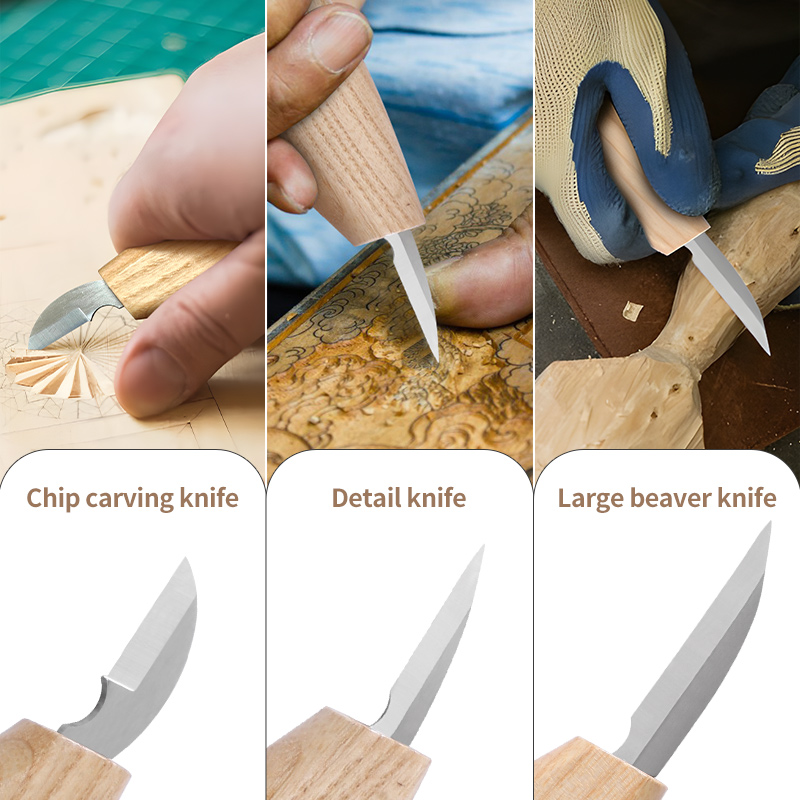 Wood Carving Kit CR-V Trimming Knife Chip Wood Carving Knife Basswood Carving Blocks Wood Carving Tools Set for Bowl Woodwork