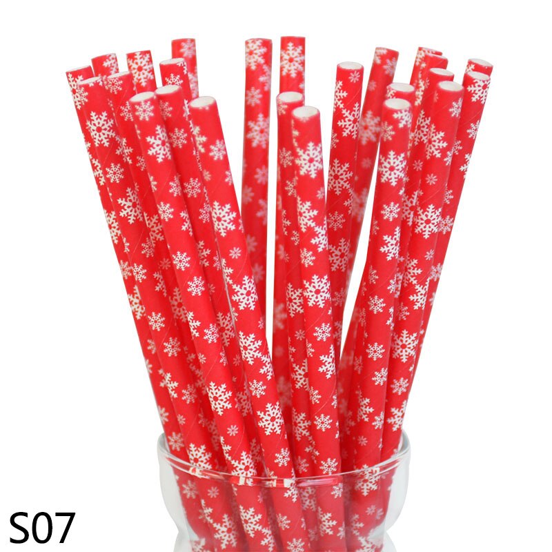 25 stuks/partij kerstversiering sneeuwvlok papieren rietjes diy kerst bruiloft verjaardag feest decoratie wegwerp drinkrietjes: S07