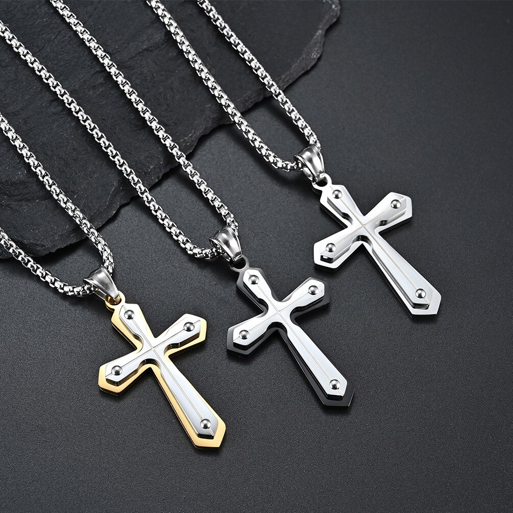 Zwart Gouden Zilveren Kleur Mannelijke Mannen Cross Hanger Christelijke Ketting Rvs Sieraden