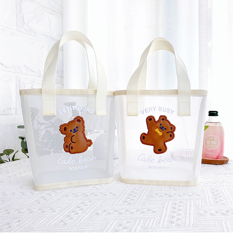 Korea Bear Flower Handbag Girls Summer Beach Travel Beach Bag Women Daily Shopping Bags Gauze Should Bags