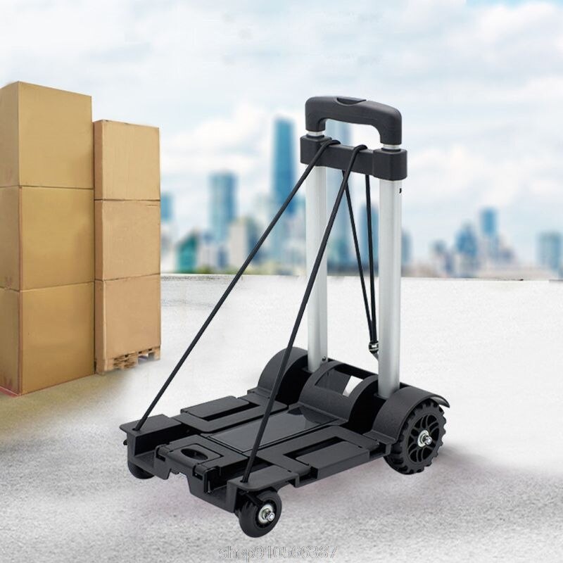 Black Folding Luggage Cart Light Aluminum Collapsible Portable Fold Up Dolly Hand Truck for Travel Moving N27 20