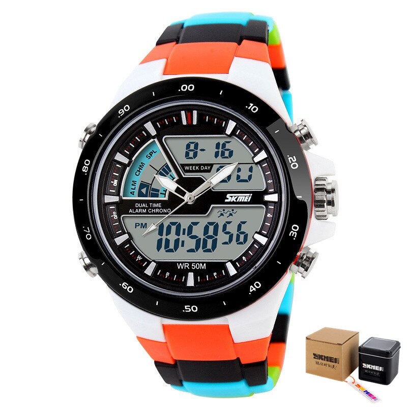 SKMEI – montre à Quartz pour hommes, double affichage, plusieurs fuseaux horaires, calendrier, Sport, étanche, 1016: style7 with box