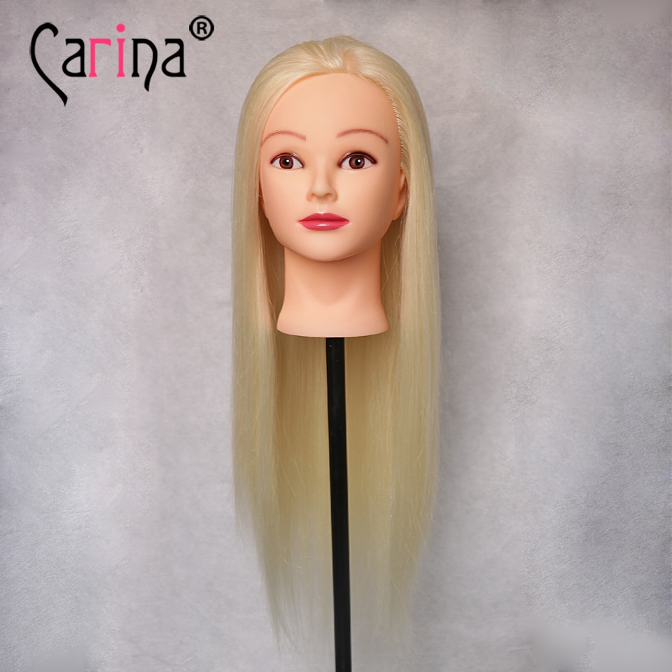 22" Fiber Hair Mannequin Head For Hairstyles Blonde Training Head Hairdressing Doll Heads With Hair Mannequins For Dummy