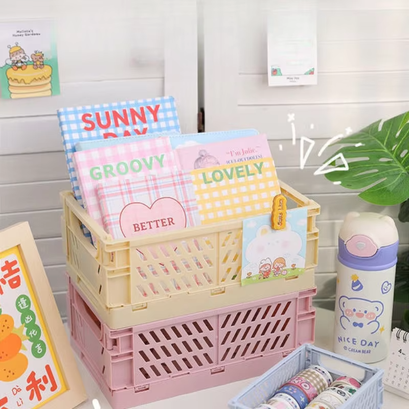 1Pcs Plastic Foldable Storage Crate Folding Basket Portable Stackable Makeup Jewellery Toys Boxes for Storage Box Organizer