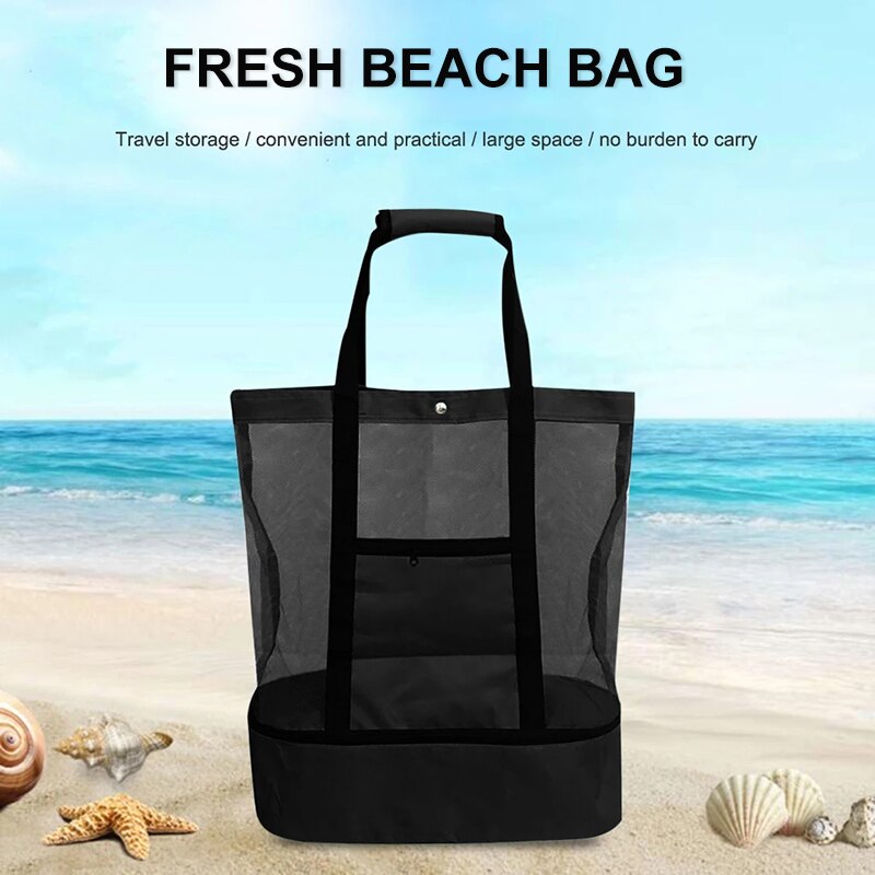 2 in 1 Cooler Picnic Bag Beach Bag Oversized Lightweight Mesh Beach Tote Bag Summer Storage Travel For Outdoor Beach