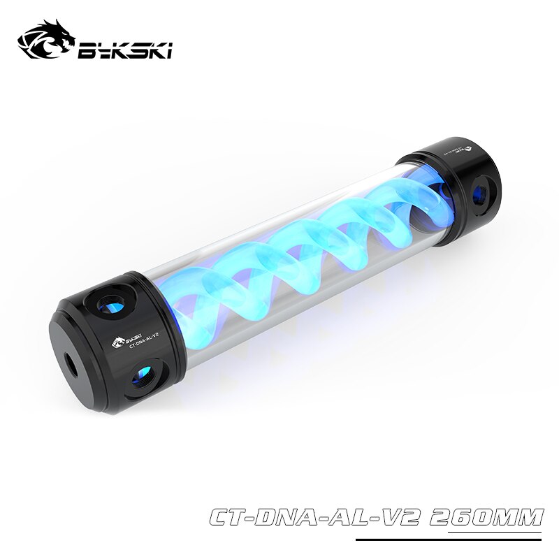 Bykski T-Virus Reservoir Cylindrical Aluminum PC Water Cooling, Muti-Color Spiral Water Tank RGB 12V/5V, 190/260mm, CT-DNA-AL-V2