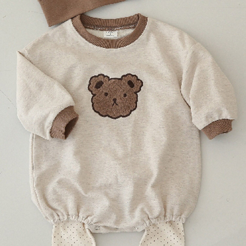 8438 eins Koreanische Baby Jungen Und Mädchen Bär Kaninchen Langarm zur Seite fahren Strampler Klettern Anzug Dreieck Tasche Furz