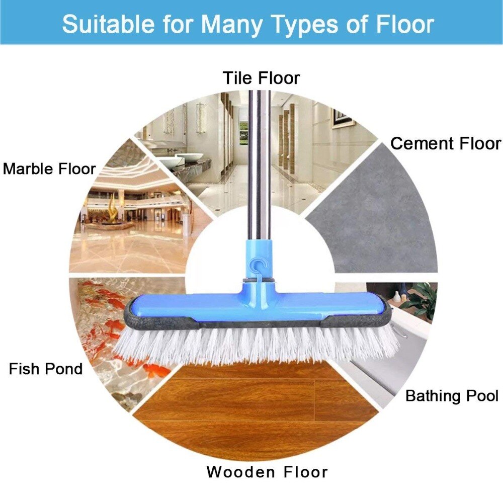 Floor Scrub Brush with Adjustable Long Handle Stiff Bristle Grout Brush Scrubber for Cleaning Bathroom, Kitchen, Wall,Tub & Tile