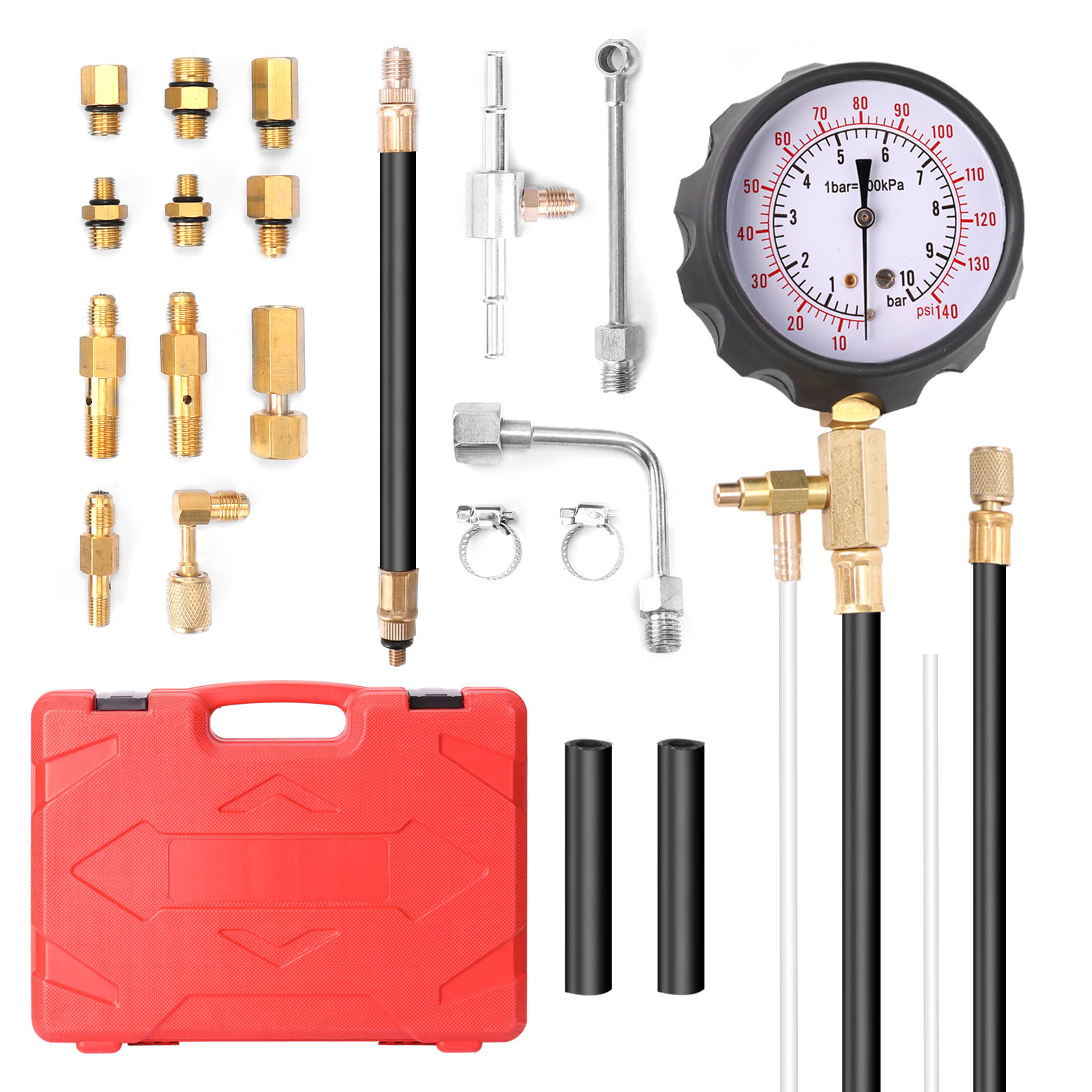 TU-114 0-140 PSI/0-10 Bar Fuel Injection Pressure Meter Pump Tester Compression Pressure Gauge Gasoline TU114-1014G