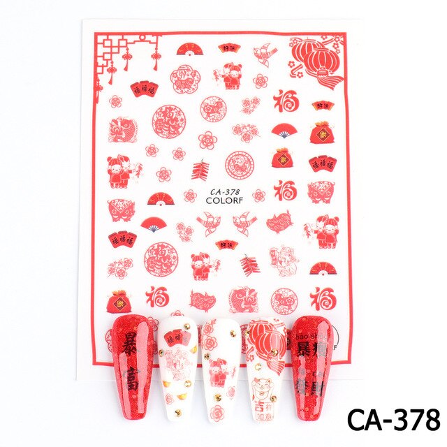 Year Nail Sticker Water Decals Mahjong Chinese Character Personality Nails Slider Art Decoration Manicure: CA-378