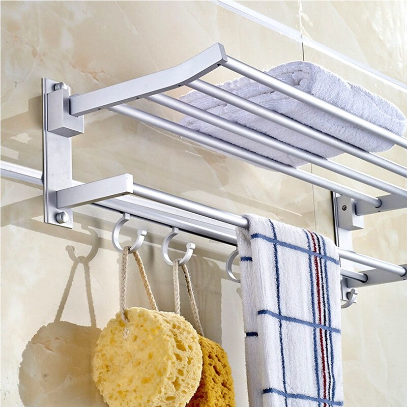 Alumimum Opvouwbare Badkamer Handdoek Rack Holder Opslag Hanger Keuken Hotel Handdoek Kleren Plank Met 5 Haken